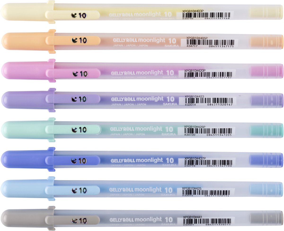 Gelschrijver Sakura Gelly Roll Moonlight 10 pastel set à 8 kleuren | 6 stuks